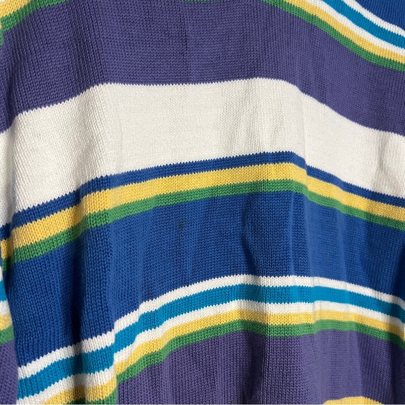 Talbots Long Sleeved V Neck Striped Sweater Size Large 100% Cotton Made in USA - Picture 3 of 4